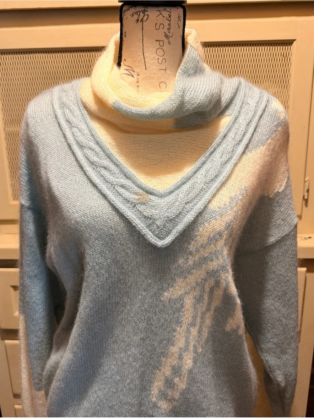 VTG Escada 3Pc Mohair Sweater Set Blue Cream Damaged As Is
